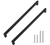 Redunest Cabinet Pulls Matte Black Cabinet Handles Square Drawer Pulls, 5 Pack 15 Inch Stainless Steel Kitchen Door Cupboard Cabinet Handles, Drawer Hardware Handles, 384mm Hole Centers