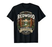 Redwood California National Parks Retro Forest Nature Emblema Camiseta