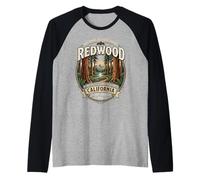 Redwood California National Parks Retro Forest Nature Emblema Camiseta Manga Raglan