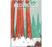 Redwood National Park Arte Imprimir Vintage Viaje Póster Retro Pared Arte Lienzo Póster Habitación Decoración Hogar Decoración Sin Marco 40x60cm