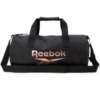 Reebok Bolsa de lona ligera unisex pequeña para gimnasio, talla única, para deportes y viajes, para hombres y mujeres, Plyo negro azabache con logotipo de rosa, Talla única
