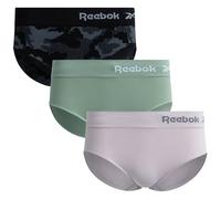 Reebok Bragas hipster para mujer, paquete de 3 bragas sin costuras, suaves, elásticas, sin etiquetas, ropa interior para mujer, Jacquard negro/verde salvia/lirio, paquete de 3, XL