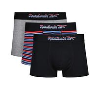 Reebok Calzoncillos Boxer Hombres en Tela de algodón súper Suave en Rayas Gris/Negro/Rojo con Cintura elástica contrastante - Paquete de 3