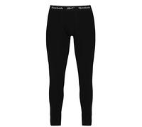 Reebok Calzoncillos Largos Negros Hombre, Capa Base elástica de algodón, Ropa Interior térmica con Cinturilla de Marca