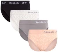 Reebok Calzoncillos para mujer, paquete de 4 unidades, transpirables, suaves, elásticos, de corte alto, cintura media, ropa interior para mujer (tallas: S-XL), Rosa polvo/negro/piel de tiburón/natural