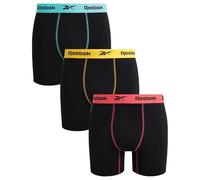 Reebok Calzoncillos tipo bóxer para hombre, paquete de 3 calzoncillos elásticos que absorben la humedad con bolsa de contorno, entrepierna de 6 pulgadas, Todo negro, X-Large