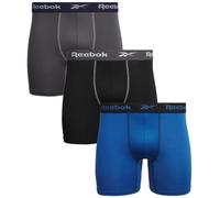 Reebok Calzoncillos tipo bóxer para hombre, paquete de 3 unidades, ropa interior elástica que absorbe la humedad con bolsa de contorno para hombre (tallas: S-XL), gris/negro/azul, Medium