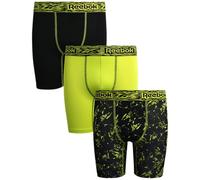 Reebok Calzoncillos tipo bóxer para niños, paquete de 3 calzoncillos tipo bóxer de rendimiento de 6 pulgadas de entrepierna de pierna larga con bolsa de apoyo (6-18), Estampado negro/amarillo neón, 12