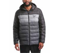 Reebok - Chaqueta acolchada con capucha para hombre, abrigo ligero e impermeable de invierno con aislamiento térmico (tallas S a 4XL), Negro Gris, Large