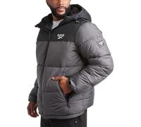 Reebok Chaqueta acolchada para hombre, chaqueta acolchada pesada con capucha ancha, chaquetas de invierno resistentes a la intemperie para hombre (S-XL), Chacoal Grey Ash, Large