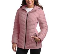Reebok Chaqueta para mujer, ligera, acolchada, softshell, con cremallera, abrigo de invierno con bolsillos, ROSA ROSA, Large