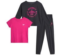 Reebok Conjunto de leggings activos para niñas, camisa de malla de 3 piezas, leggings capri y brasier deportivo de camisola corta, ropa deportiva de verano (7-12), Gris oscuro, 12
