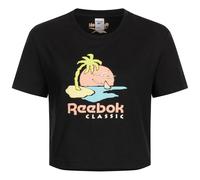 Reebok Gráfico Recortada Mujer Camiseta Corto Top Negro GJ4864 Nuevo