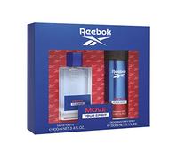 Reebok Move Your Spirit Estuche Regalo Perfumes Hombre Pack de 2 Piezas Eau de Toilette 100ml y Desodorante Body Spray 150ml con Vaporizador Set Fragancia Masculina, Marina y Fresca Colonia Hombre