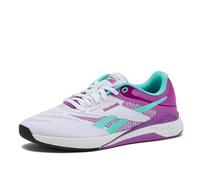 Reebok Nano X5 - Tenis para Mujer, Entrenamiento Cruzado, Gimnasio, Caminar, para Mujer, Calzado Blanco/Morado Rave/Ai Aqua, 42 EU