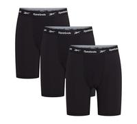 Reebok Men’s Long Sports Trunks, Breathable Long Length Boxers with Stretch Waistband - Pack of 3 Boxers for Men, Black, L