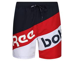 Reebok Pantalones Cortos de natación para Hombre en Azul y Rojo de Longitud Media, poliéster de Secado rápido Bañador, M