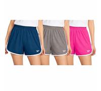 Reebok Pantalones cortos deportivos para niñas, paquete de 3 pantalones cortos de delfín de malla ligera para correr, fútbol, gimnasio (talla 7-12), Azul marino/rosa láser/gris, 8