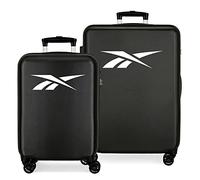 Reebok Portland Juego de Maletas Negro 55/68 cms Rígida ABS Cierre de combinación Lateral 104L 6 kgs 4 Ruedas Dobles Equipaje Mano