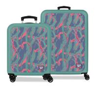 Reebok Tacoma Juego de Maletas Turquesa Verde 46x65x25 cm Rígida ABS Cierre de combinación Integrado 56L 6,6kg 4 Ruedas Dobles Equipaje de Mano