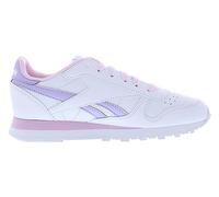 Reebok Tenis clásicos de cuero para niñas, Blanco/Rosa Pixel/Morado Oasis, 38 EU