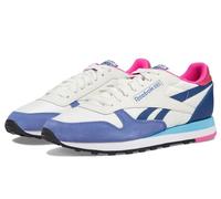 Reebok Tenis clásicos unisex de cuero, tiza/uniforme azul/rosa láser, talla 9 de hombre/talla de mujer 10.5