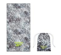 Reebok Toalla de Playa Microfibra Antiarena 90x180 cm | Secado Rápido, Ligera y Compacta con Bolsa | Toalla Grande para Gym, Piscina y Viaje, Diseño Negro Gris