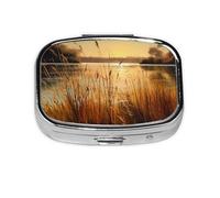 Reeds by The River - Pastillero de metal portátil, organizador de píldoras de viaje para bolsillo o bolso, caja de medicina decorativa, contenedor de vitaminas