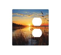 Reeds by the river - Placa de pared decorativa para interruptor de luz, 2 tomas de corriente, placa de interruptor eléctrico, cubierta de placa frontal termoplástica para dispositivo decorativo