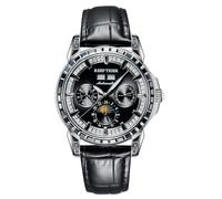REEF TIGER Reloj mecánico automático de lujo con bisel de cristal y fase lunar para hombre, correa de cuero luminosa, reloj clásico RGA1988