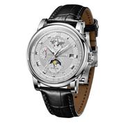 REEF TIGER Top Brand RGA1963 - Reloj automático para hombre, diseño de fase lunar, calendario completo, luminoso, transparente, de cuero