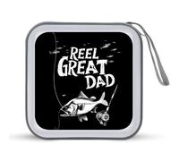 Reel Cool Dad Papa Grandpa Fishing Funny CD Holder DVD Binder Hard Plastic Protective Case with Lanyard Portable Wallet Storage Organizer for Home Car 40 CD, Estilo:, Talla única