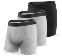 REELINDRY Ropa interior para incontinencia para hombre, alta absorción, enfermedad de la próstata, fugas de vejiga, pierna larga, calzoncillos, lavable, paquete de 3 (negro, 2, gris claro, M)