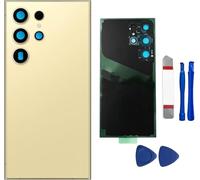Reemplazo del cristal trasero Galaxy S24 Ultra compatible con Samsung Galaxy S24 Ultra con objetivo de la cámara preinstalado + adhesivo + kit de herramientas de reparación (oro amarillo)