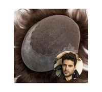 Reemplazo Prótesis capilar for hombre, transpirable, con parte superior de encaje francés y piel de PU en la parte posterior, tupé de cabello humano marrón n.° 4 Sistemas(8x10)