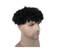 Reemplazo real del cabello humano del tupé de los hombres del cordón completo for los hombres postizo rizado(Natural Color)