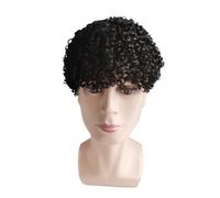 Reemplazo Sistema de cabello humano afro rizado for hombre, prótesis capilar masculina transpirable con encaje francés completo Sistemas(Jet Black)