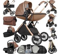 Reenborn Carrito Bebe 4 en 1, Carro Bebe con Dos Modos de Empuje Reversibles, Cochecito 4 Piezas con Marco de Aluminio, Carricoche Bebe con Diseño Plegable con Un Solo Clic (688 Khaki)