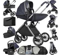 Reenborn Carrito Bebe 4 en 1, Carro Bebe con Dos Modos de Empuje Reversibles, Cochecito 4 Piezas con Marco de Aluminio, Carricoche Bebe con Diseño Plegable con Un Solo Clic (688 Blue)