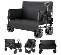Reenborn Chariot Roulettes de Plage Pliable, Transformable en Banc, Chariot de Camping et Robuste, Cart Tout Terrain D'Épicerie Utilitaire pour le Course, le Jardin, le Sport et la Pêche (LY008-Black)