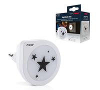 reer NightGuide Star | Luz nocturna LED con sensor crepuscular, luz blanca cálida, ahorro de energía, para enchufes, diseño moderno con estrellas