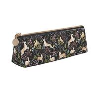 ReesEt Ave Conejo Venado Flor Hoja, Estuche para lápices Triangular, Estuche de Cuero portátil para lápices con Cremallera, Bolso cosmético