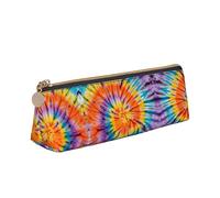 ReesEt Colorido Tie Dye Pattern Estuche para lápices Triángulo Estuche para bolígrafos Estuche para lápices de Cuero portátil con Cremallera Estuche para cosméticos