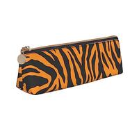 ReesEt Estampado de Leopardo Tigre Naranja, Estuche para lápices Triangular, Estuche de Cuero portátil para lápices con Cremallera, Bolso cosmético