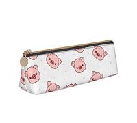 ReesEt Estuche para lápices con diseño de Dibujos Animados de Cara de Cerdo, Estuche Triangular de Cuero portátil con Cremallera para cosméticos