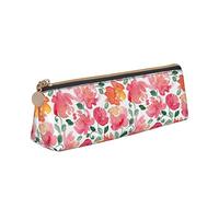 ReesEt Estuche para lápices con diseño de Flores de Acuarela Rosa, Estuche para bolígrafos Triangulares, Estuche de Cuero portátil con Cremallera, Estuche para cosméticos