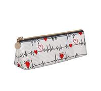 ReesEt Estuche para lápices con diseño de latidos del corazón, Estuche Triangular de Cuero portátil con Cremallera, Bolsa para cosméticos