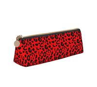 ReesEt Estuche para lápices con diseño de Leopardo Rojo, Estuche para bolígrafos Triangular, Estuche de Cuero portátil con Cremallera, Estuche para cosméticos