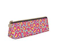 ReesEt Estuche para lápices con diseño de Leopardo Rosa Colorido, Estuche para bolígrafos Triangulares, Estuche de Cuero portátil con Cremallera, Estuche para cosméticos