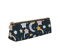 ReesEt Estuche para lápices con diseño de Luna y Estrellas, Estuche para bolígrafos Triangular, Estuche de Cuero portátil con Cremallera, Estuche para cosméticos